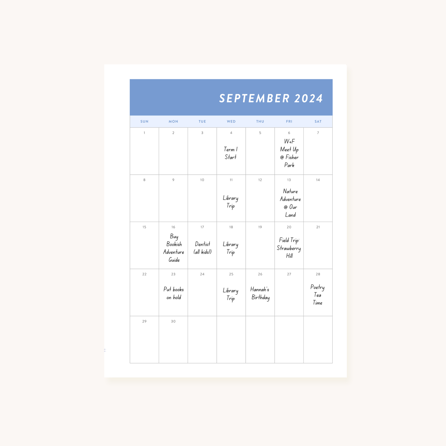 2024-2025 Weekly Homeschool Planner