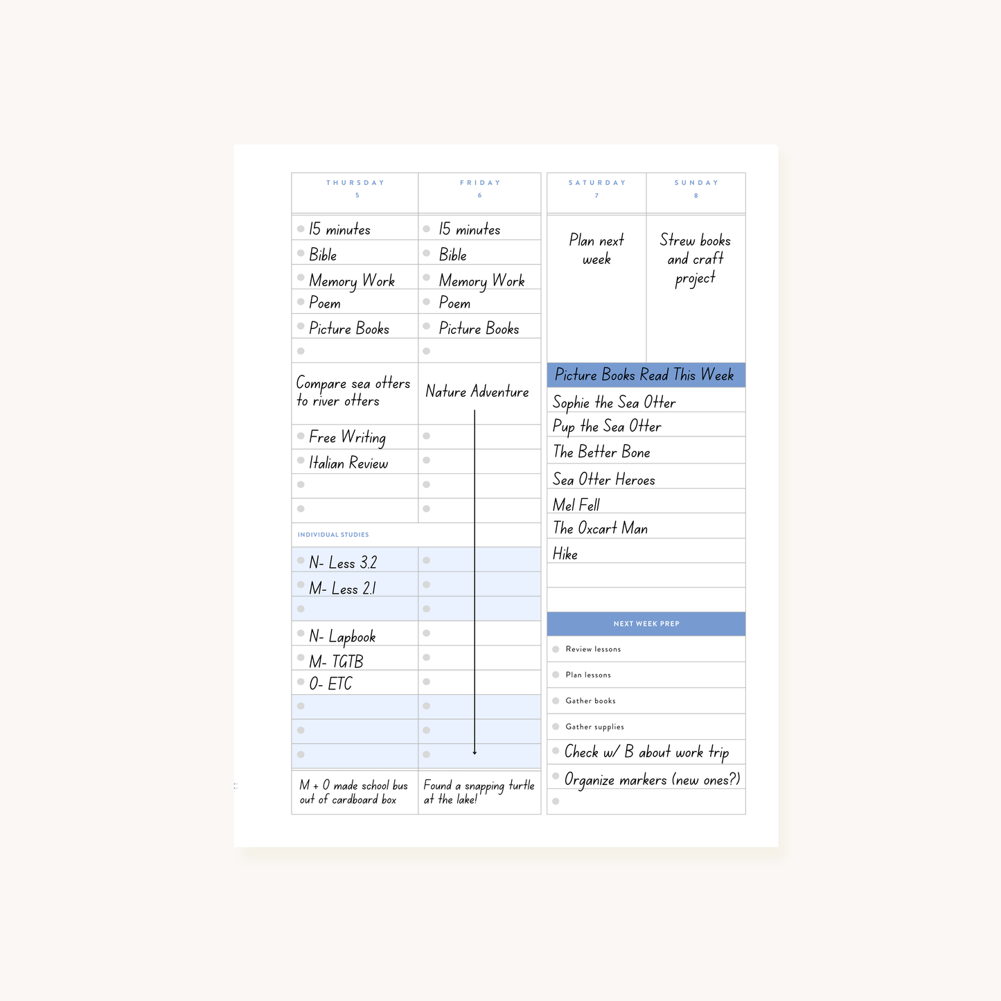 2024-2025 Weekly Homeschool Planner