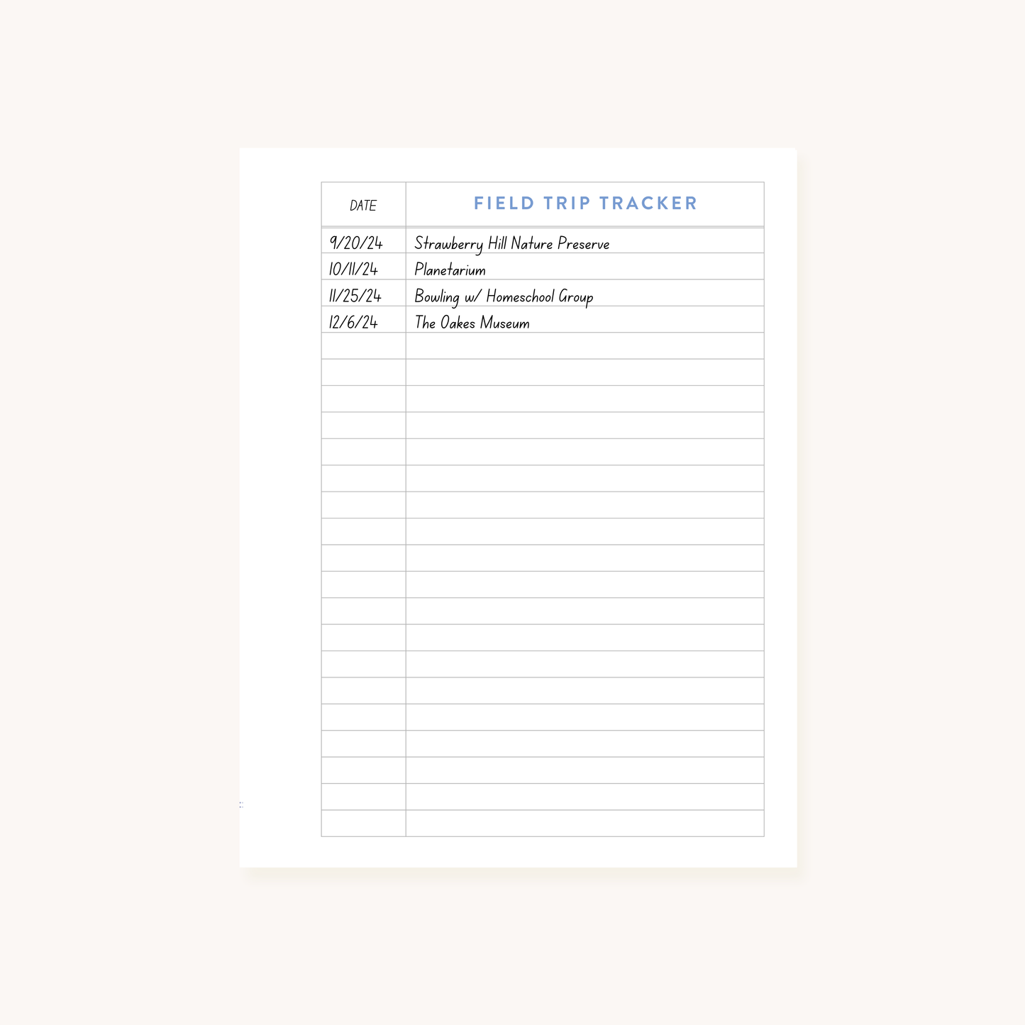 2024-2025 Weekly Homeschool Planner